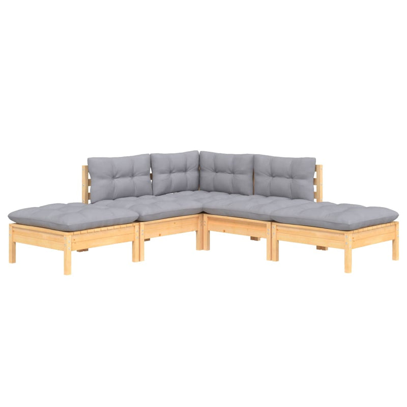 5 Piece Garden Lounge Set with Grey Cushions Pinewood Payday Deals