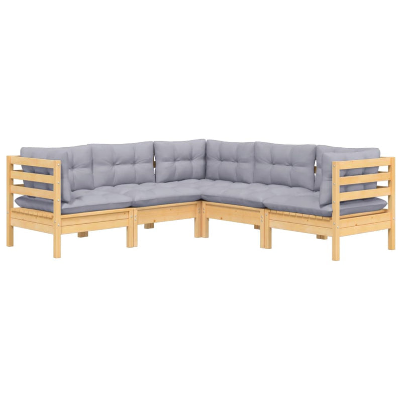 5 Piece Garden Lounge Set with Grey Cushions Solid Pinewood Payday Deals