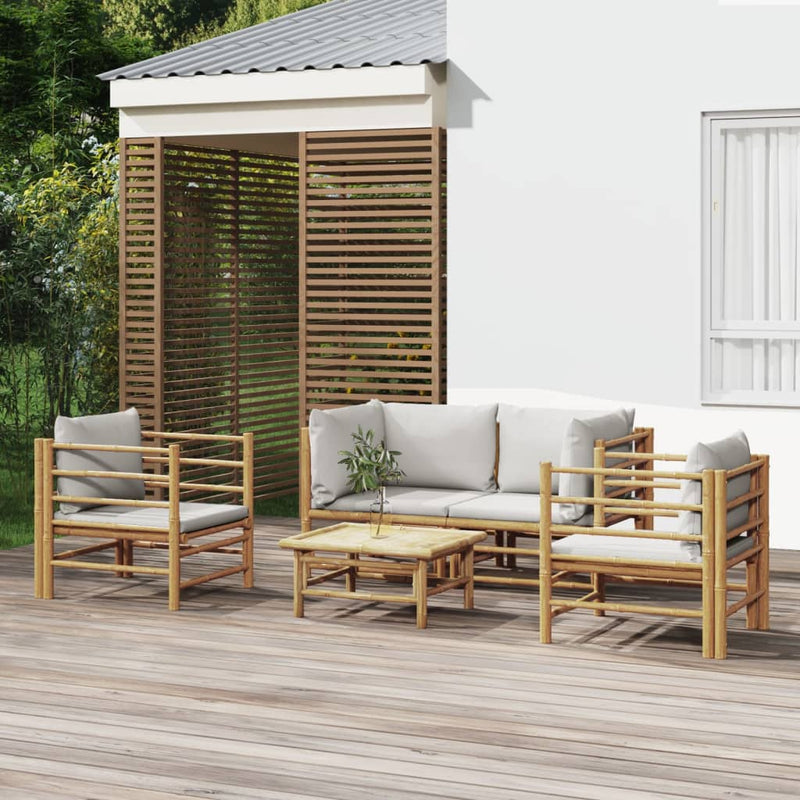 5 Piece Garden Lounge Set with Light Grey Cushions Bamboo Payday Deals