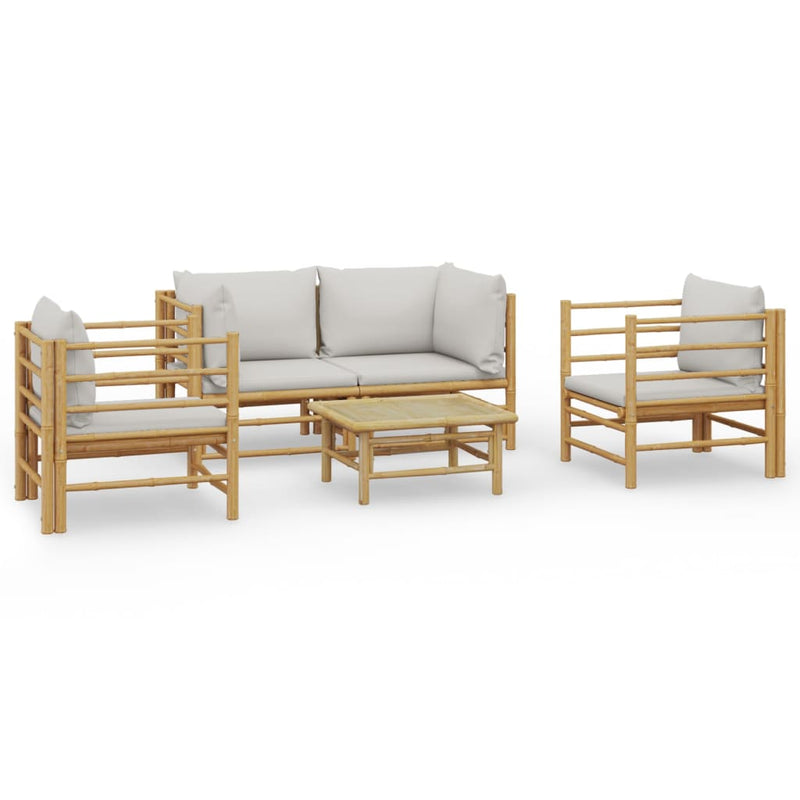 5 Piece Garden Lounge Set with Light Grey Cushions Bamboo Payday Deals
