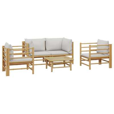 5 Piece Garden Lounge Set with Light Grey Cushions Bamboo Payday Deals