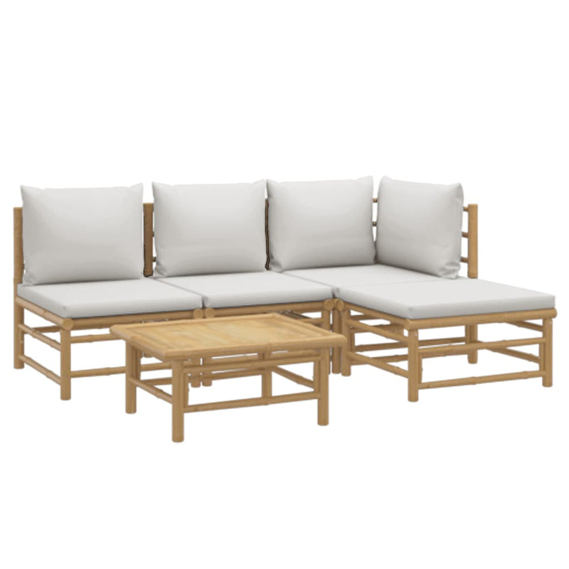 5 Piece Garden Lounge Set with Light Grey Cushions Bamboo Payday Deals