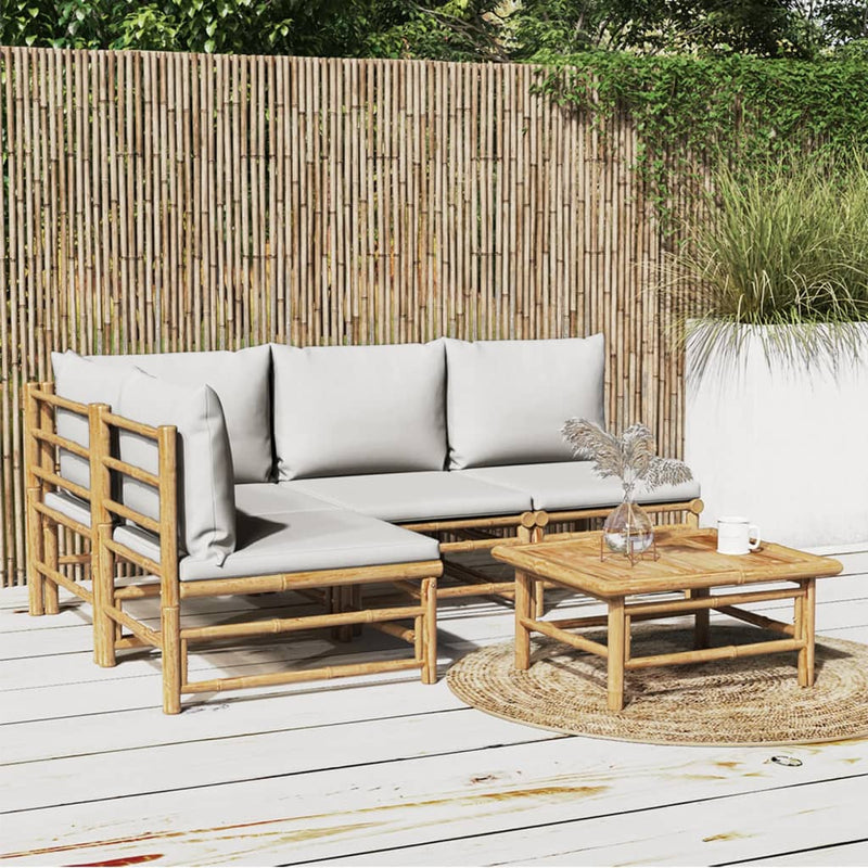 5 Piece Garden Lounge Set with Light Grey Cushions Bamboo Payday Deals