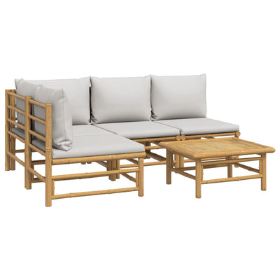 5 Piece Garden Lounge Set with Light Grey Cushions Bamboo Payday Deals