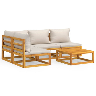 5 Piece Garden Lounge Set with Light Grey Cushions Solid Wood Payday Deals