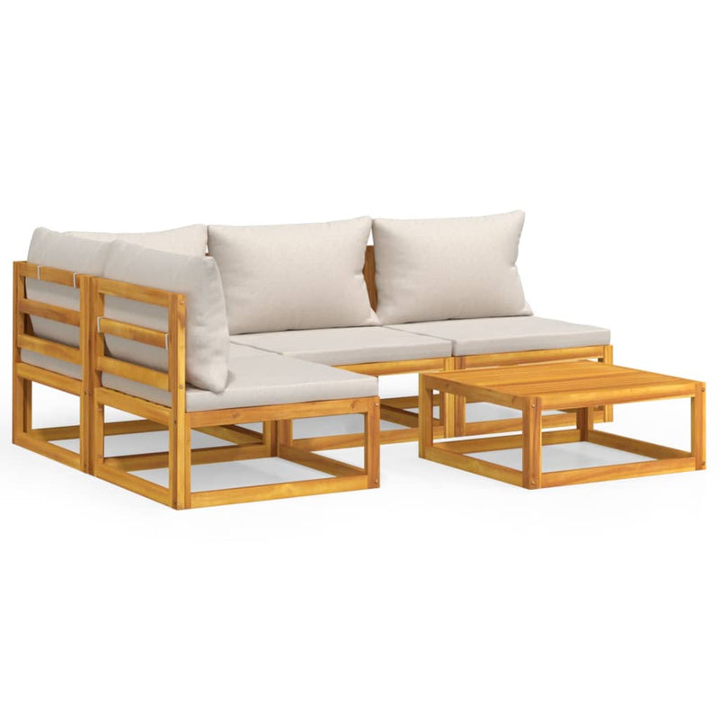 5 Piece Garden Lounge Set with Light Grey Cushions Solid Wood Payday Deals