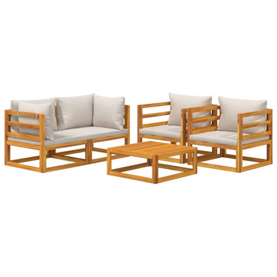 5 Piece Garden Lounge Set with Light Grey Cushions Solid Wood Payday Deals