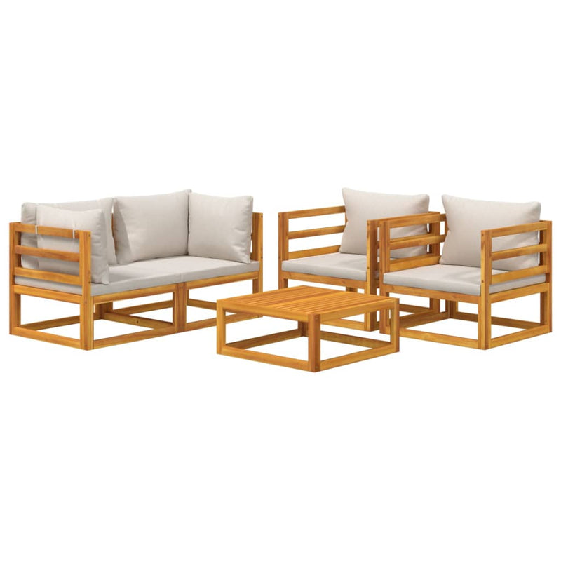 5 Piece Garden Lounge Set with Light Grey Cushions Solid Wood Payday Deals