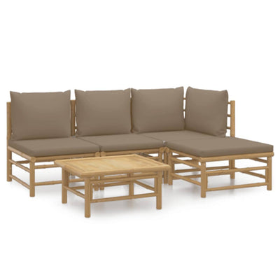 5 Piece Garden Lounge Set with Taupe Cushions  Bamboo Payday Deals