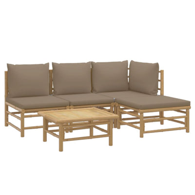 5 Piece Garden Lounge Set with Taupe Cushions  Bamboo Payday Deals