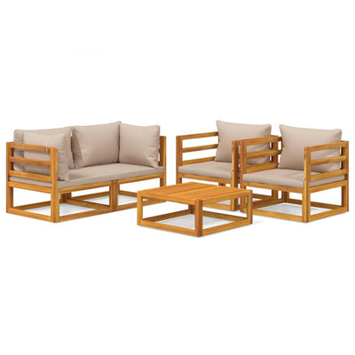 5 Piece Garden Lounge Set with Taupe Cushions Solid Wood Payday Deals