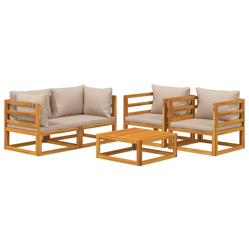 5 Piece Garden Lounge Set with Taupe Cushions Solid Wood Payday Deals