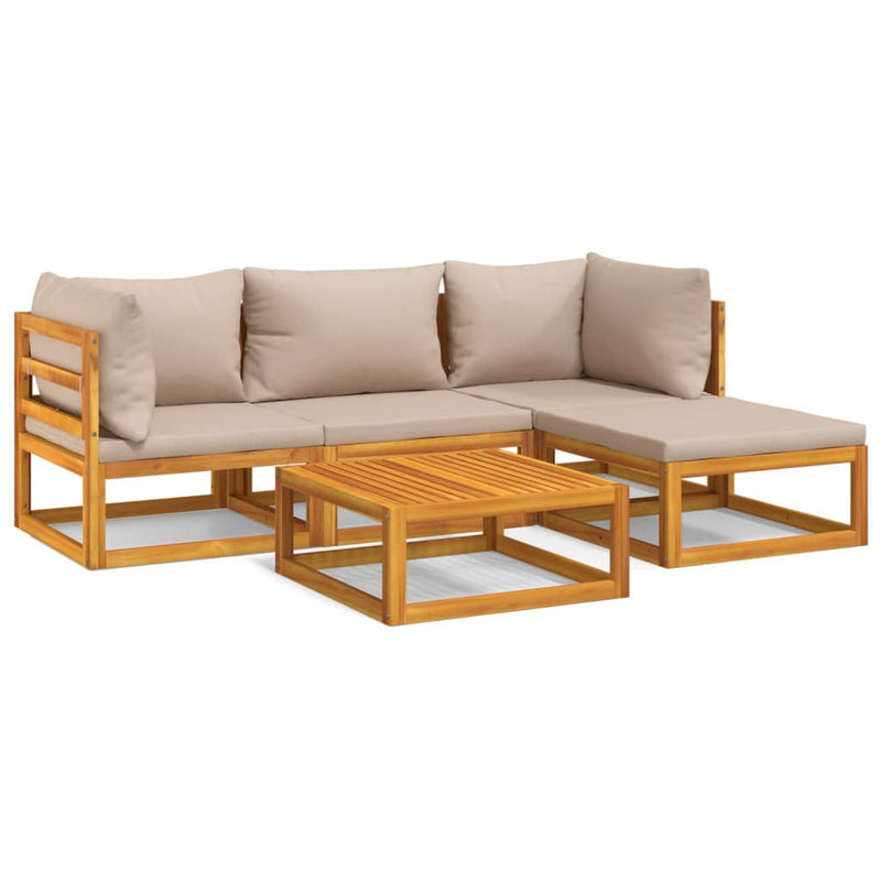 5 Piece Garden Lounge Set with Taupe Cushions Solid Wood Payday Deals