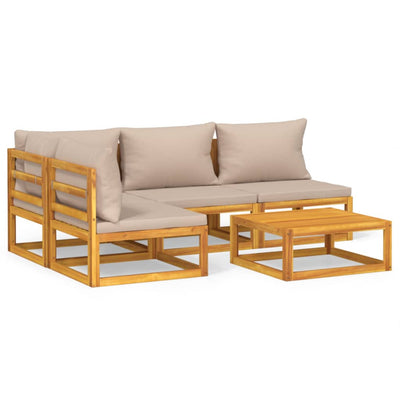 5 Piece Garden Lounge Set with Taupe Cushions Solid Wood Payday Deals