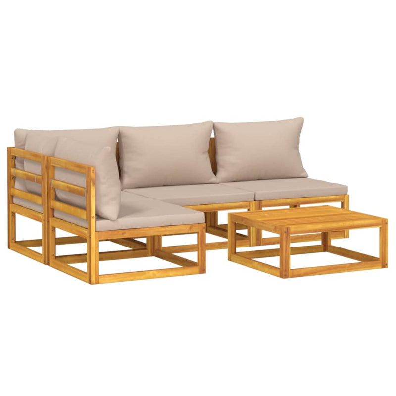 5 Piece Garden Lounge Set with Taupe Cushions Solid Wood Payday Deals