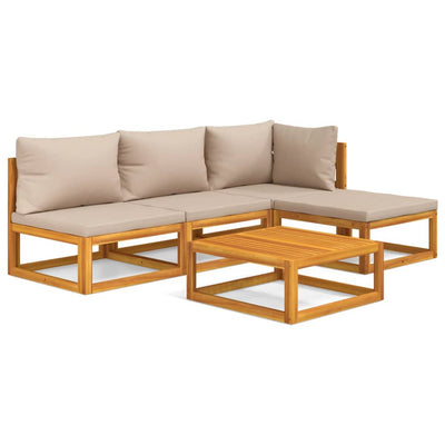 5 Piece Garden Lounge Set with Taupe Cushions Solid Wood Payday Deals