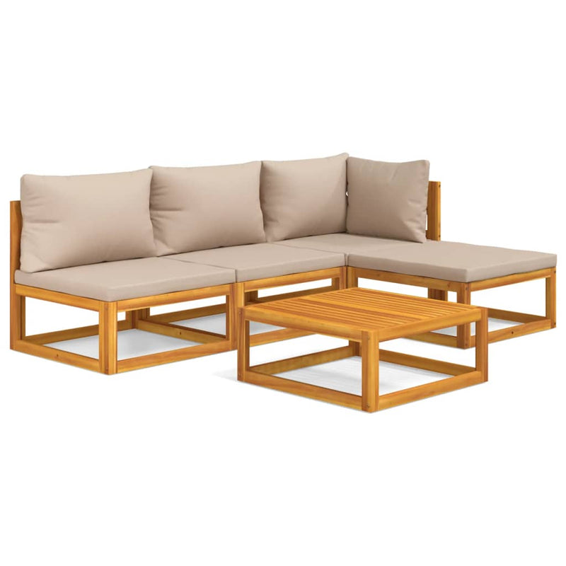 5 Piece Garden Lounge Set with Taupe Cushions Solid Wood Payday Deals