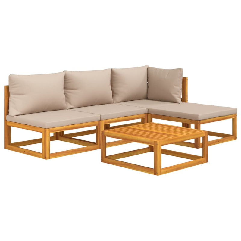 5 Piece Garden Lounge Set with Taupe Cushions Solid Wood Payday Deals