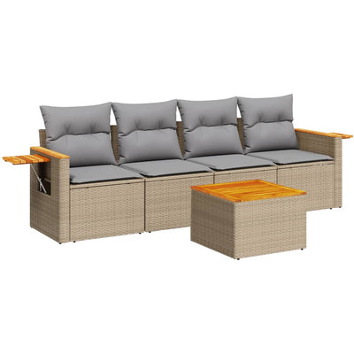 5 Piece Garden Sofa Set with Cushions Beige Poly Rattan Payday Deals