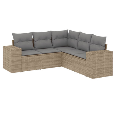 5 Piece Garden Sofa Set with Cushions Beige Poly Rattan Payday Deals