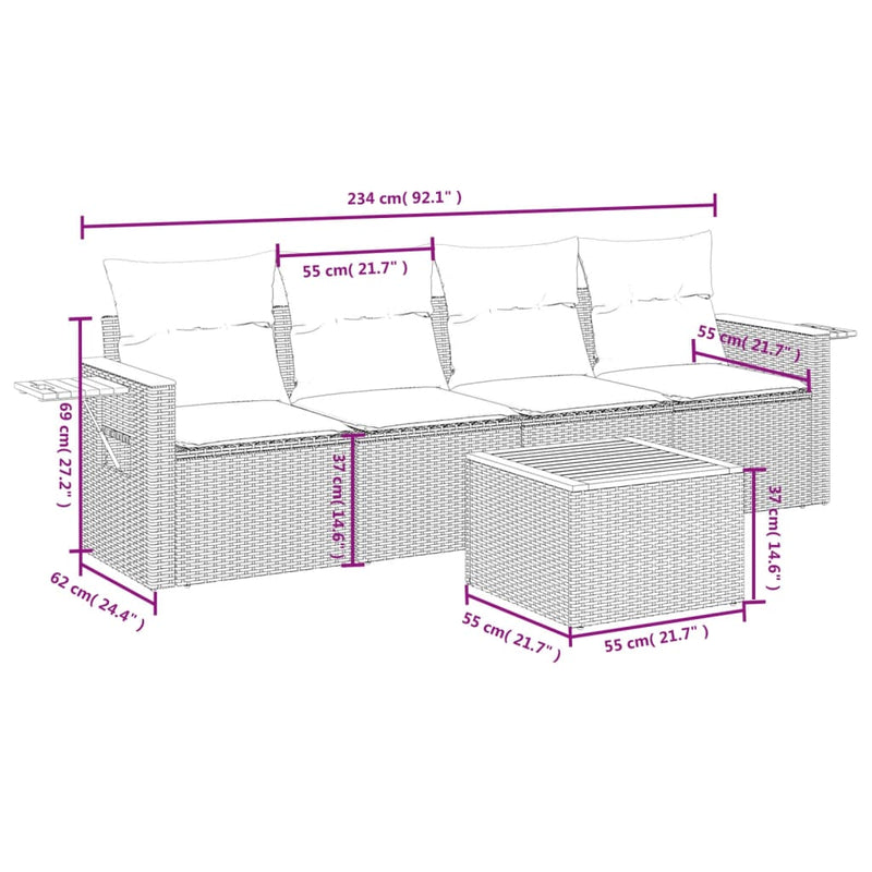 5 Piece Garden Sofa Set with Cushions Beige Poly Rattan Payday Deals