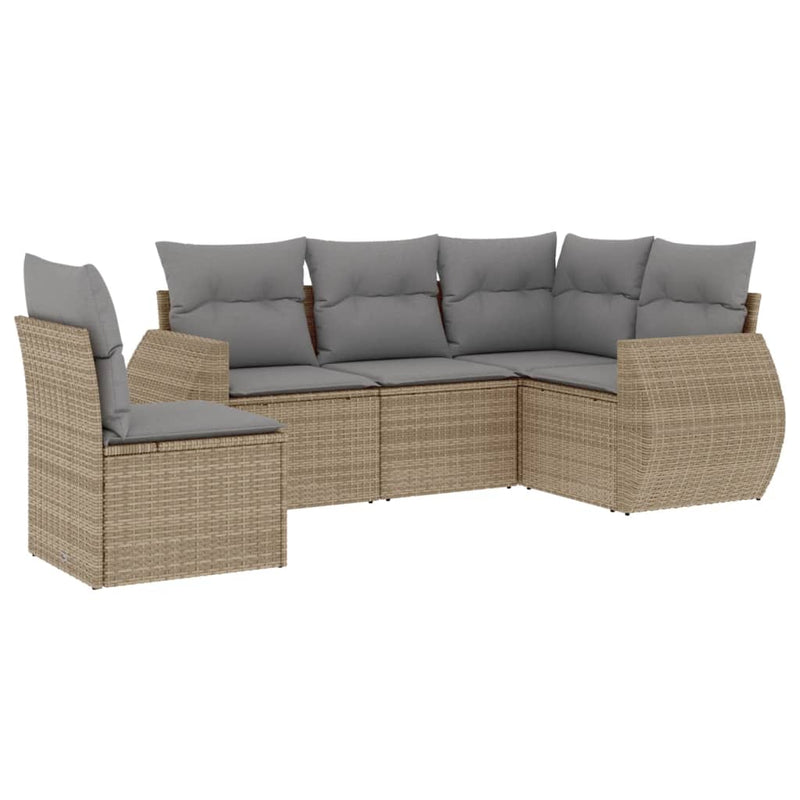 5 Piece Garden Sofa Set with Cushions Beige Poly Rattan Payday Deals