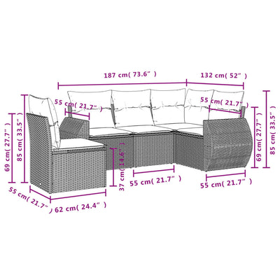 5 Piece Garden Sofa Set with Cushions Beige Poly Rattan Payday Deals