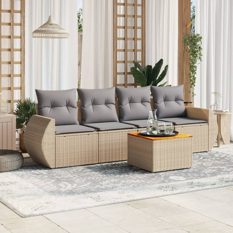 5 Piece Garden Sofa Set with Cushions Beige Poly Rattan Payday Deals