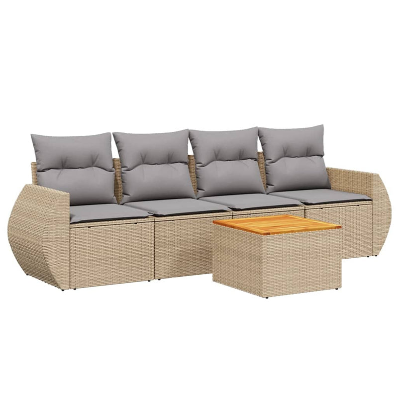 5 Piece Garden Sofa Set with Cushions Beige Poly Rattan Payday Deals