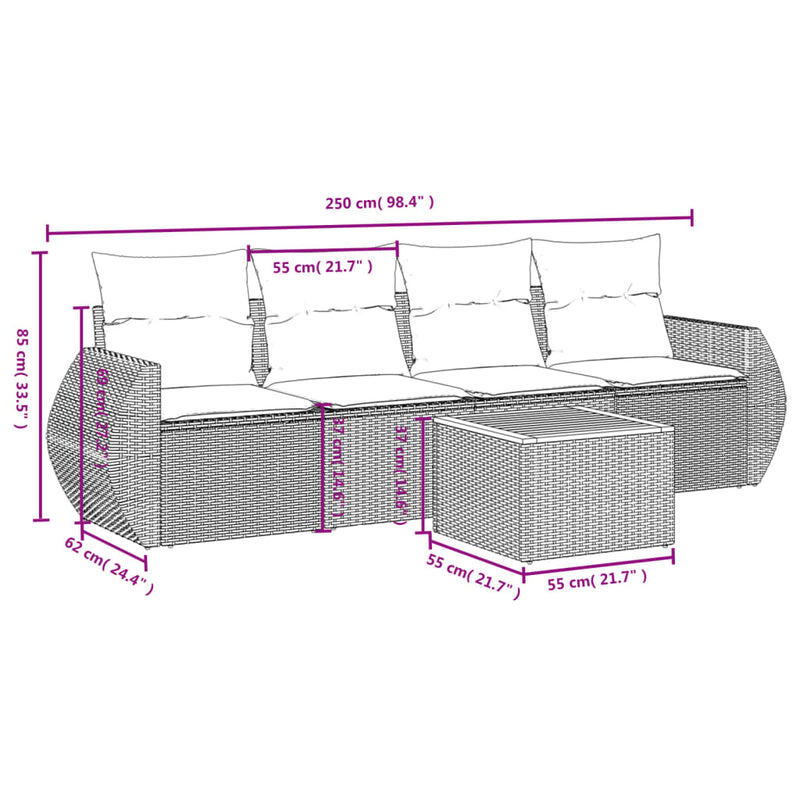 5 Piece Garden Sofa Set with Cushions Beige Poly Rattan Payday Deals