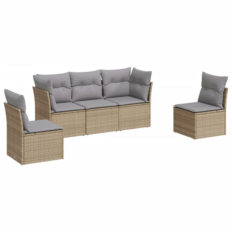 5 Piece Garden Sofa Set with Cushions Beige Poly Rattan Payday Deals