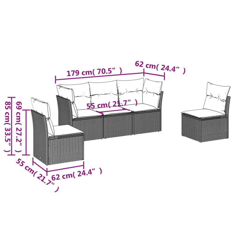 5 Piece Garden Sofa Set with Cushions Beige Poly Rattan Payday Deals