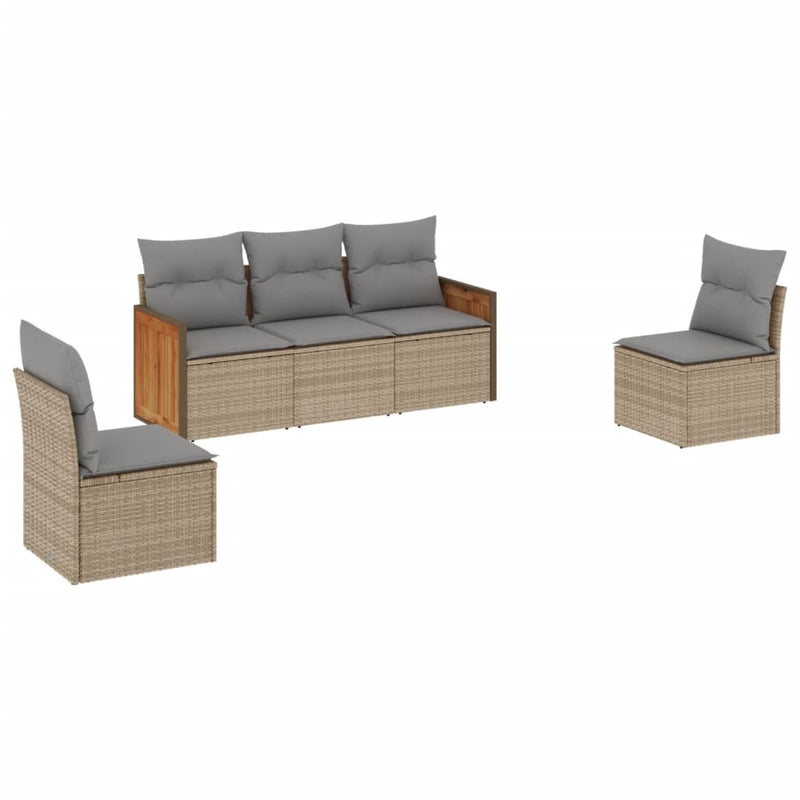 5 Piece Garden Sofa Set with Cushions Beige Poly Rattan Payday Deals