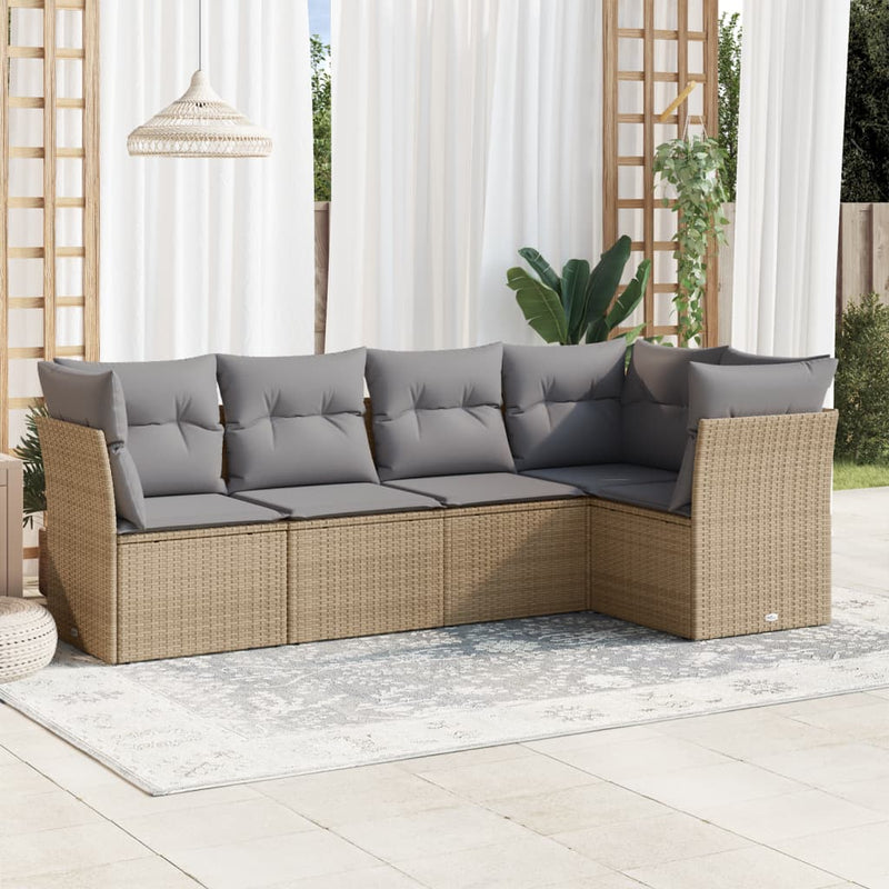 5 Piece Garden Sofa Set with Cushions Beige Poly Rattan Payday Deals
