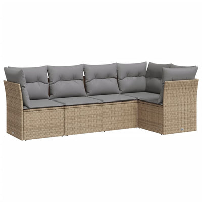 5 Piece Garden Sofa Set with Cushions Beige Poly Rattan Payday Deals