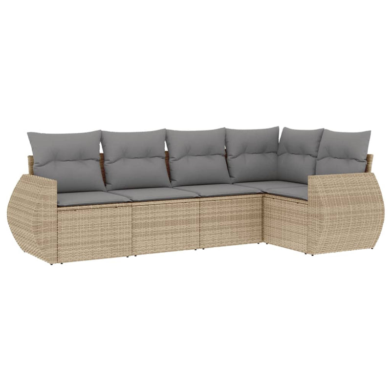 5 Piece Garden Sofa Set with Cushions Beige Poly Rattan Payday Deals