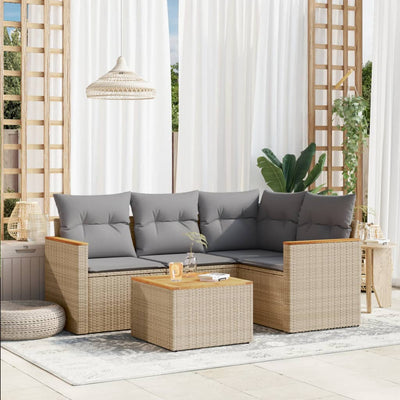 5 Piece Garden Sofa Set with Cushions Beige Poly Rattan Payday Deals