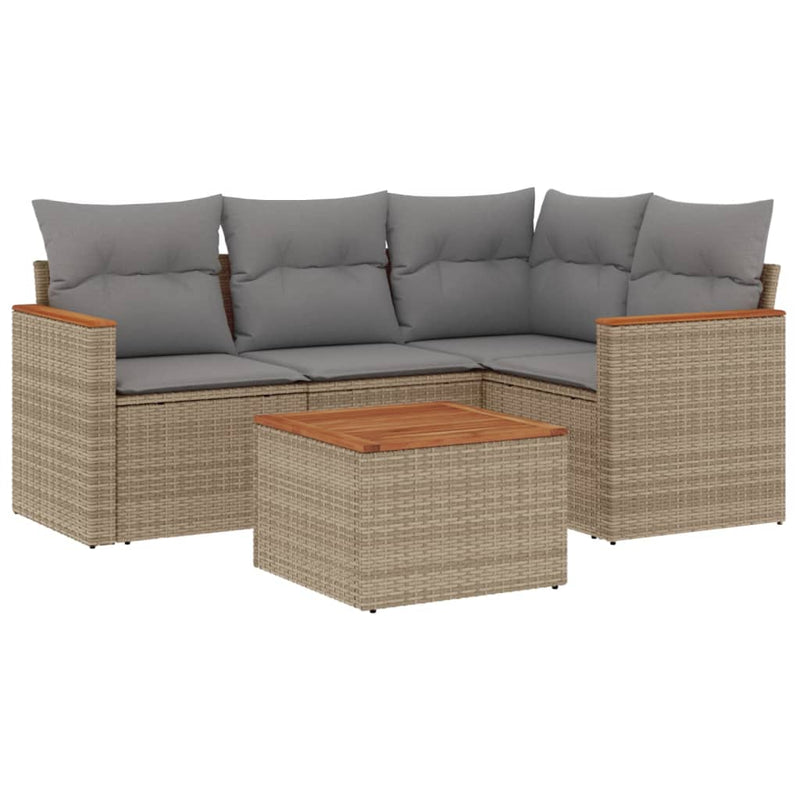 5 Piece Garden Sofa Set with Cushions Beige Poly Rattan Payday Deals