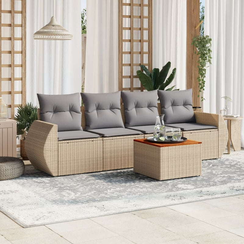 5 Piece Garden Sofa Set with Cushions Beige Poly Rattan Payday Deals