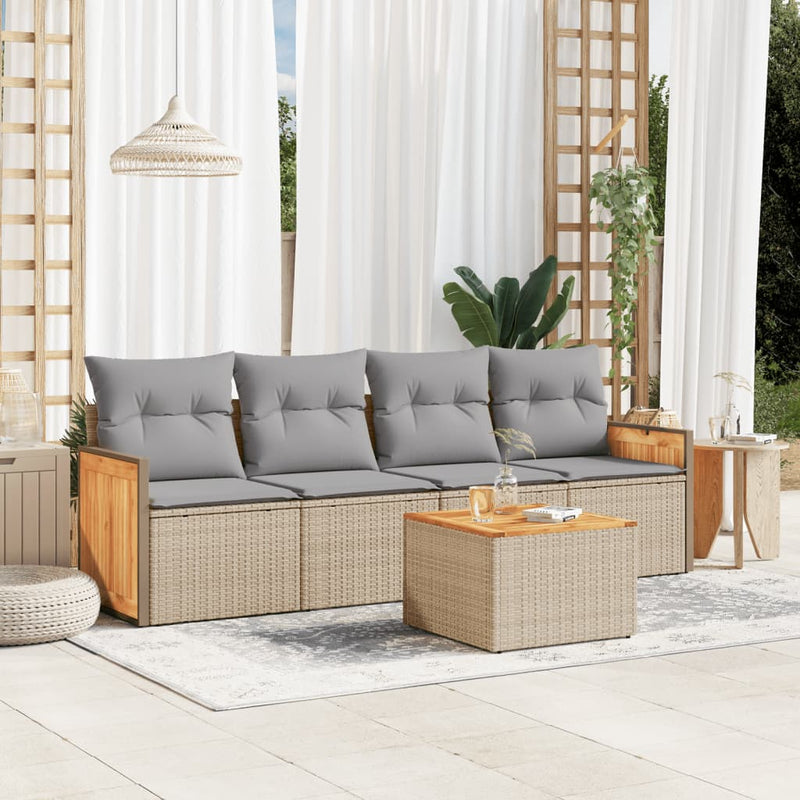 5 Piece Garden Sofa Set with Cushions Beige Poly Rattan Payday Deals