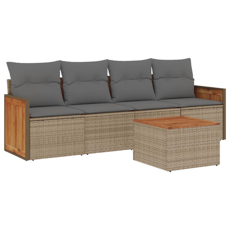 5 Piece Garden Sofa Set with Cushions Beige Poly Rattan Payday Deals