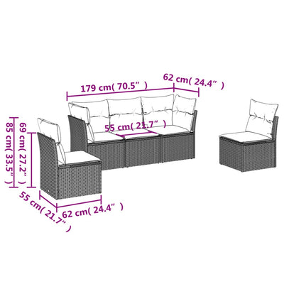 5 Piece Garden Sofa Set with Cushions Beige Poly Rattan Payday Deals