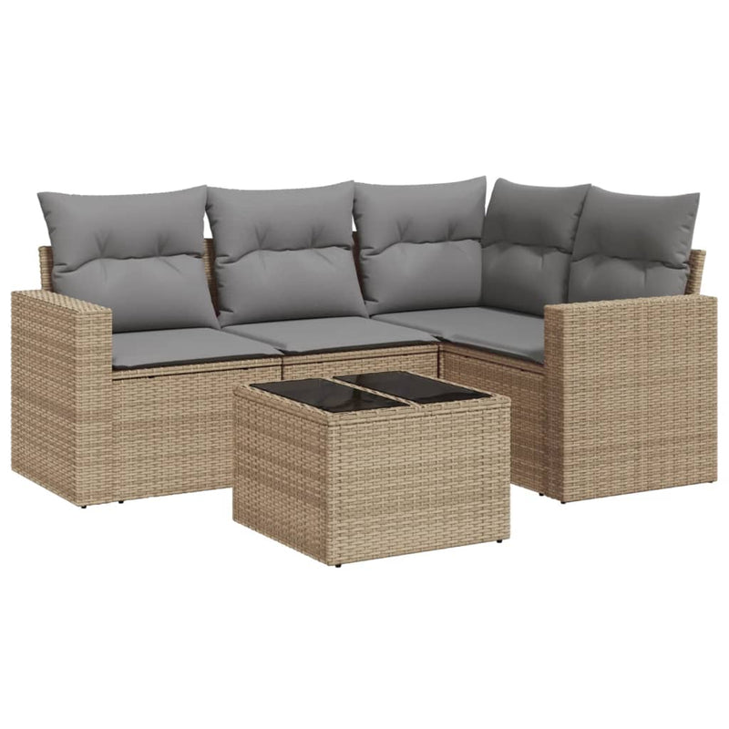 5 Piece Garden Sofa Set with Cushions Beige Poly Rattan Payday Deals
