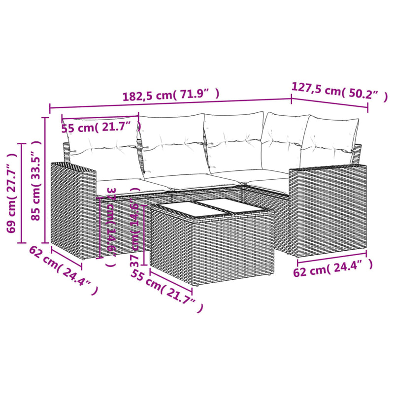 5 Piece Garden Sofa Set with Cushions Beige Poly Rattan Payday Deals