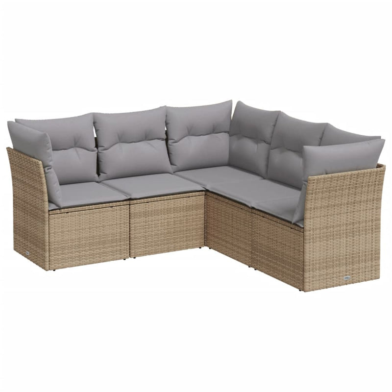5 Piece Garden Sofa Set with Cushions Beige Poly Rattan Payday Deals