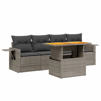 5 Piece Garden Sofa Set with Cushions Beige Poly Rattan Payday Deals