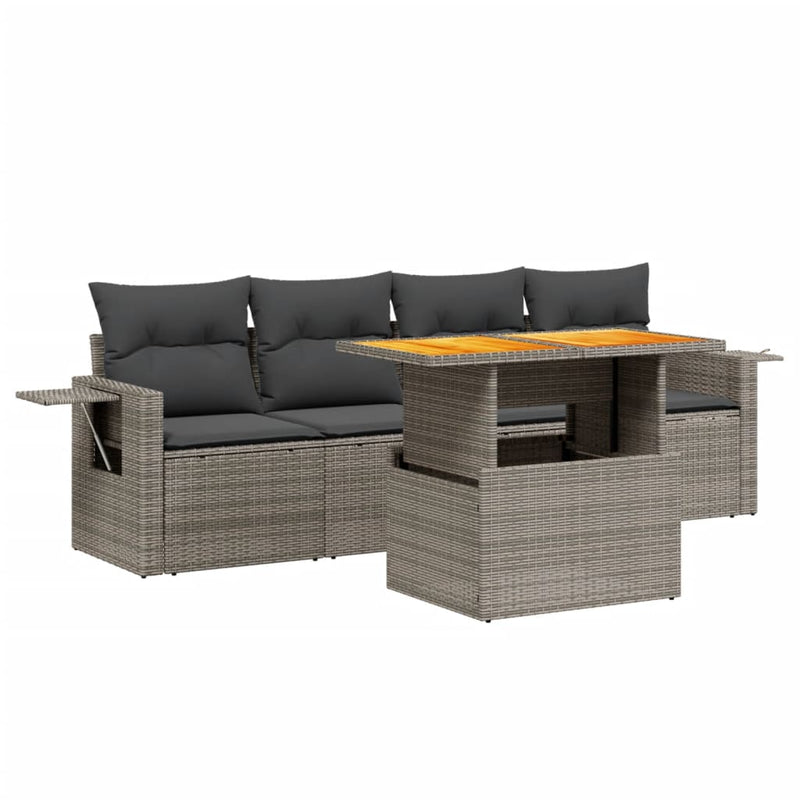 5 Piece Garden Sofa Set with Cushions Beige Poly Rattan Payday Deals
