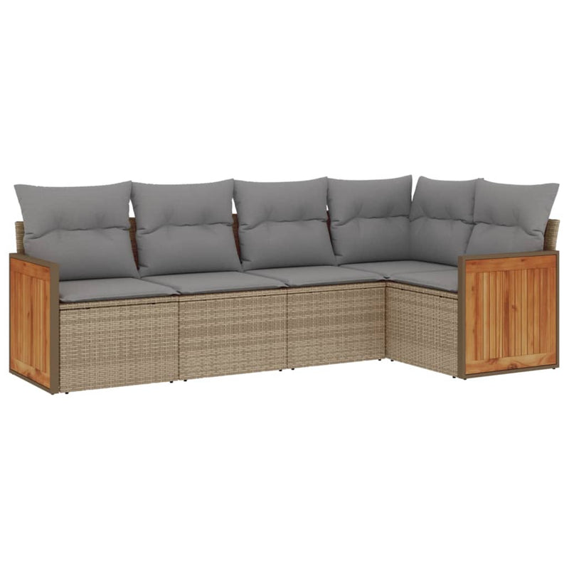 5 Piece Garden Sofa Set with Cushions Beige Poly Rattan Payday Deals
