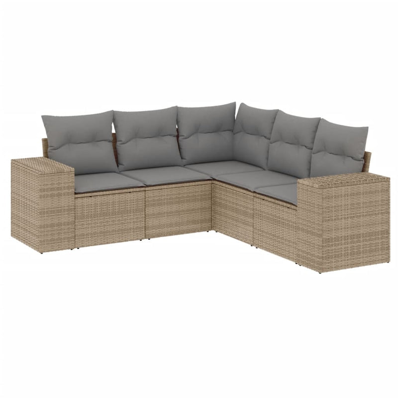 5 Piece Garden Sofa Set with Cushions Beige Poly Rattan Payday Deals