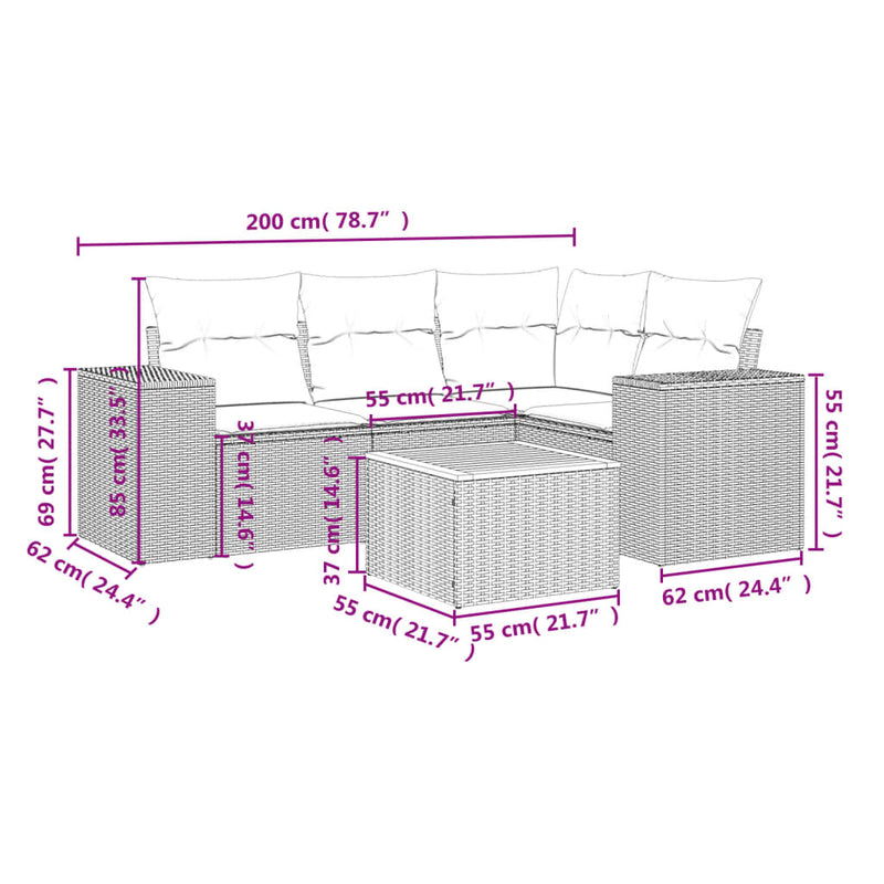 5 Piece Garden Sofa Set with Cushions Beige Poly Rattan Payday Deals